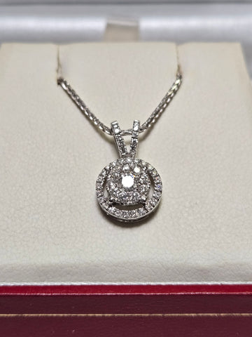 18K White Gold Cluster Pendant 0.41ct Round-Cut Diamond 1.5g