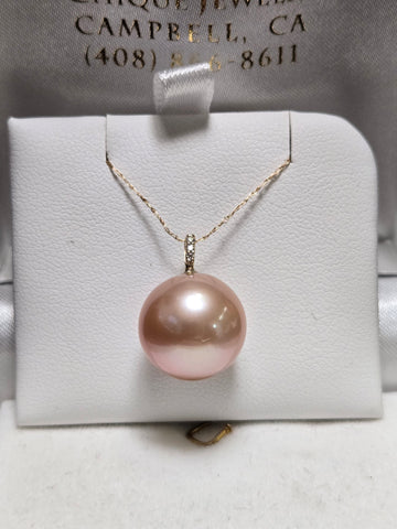 14K Gold Pendant Round-Cut Peach Pearl 4g