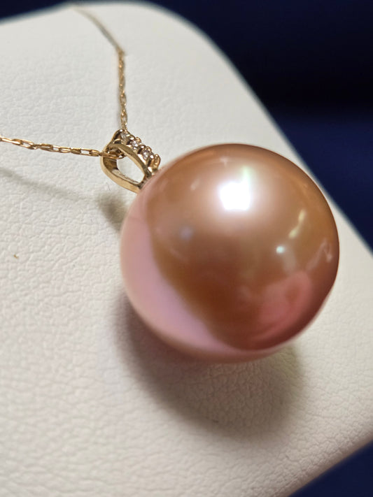 14K Gold Pendant Round Peach Pearl 4g