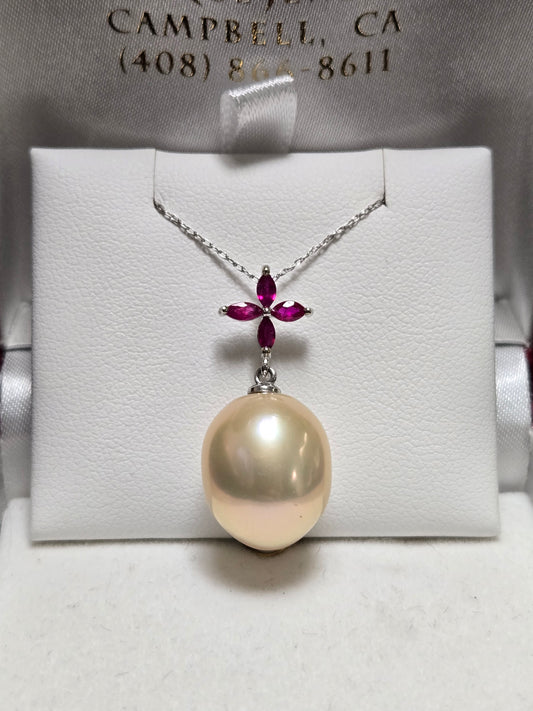 14K White Gold Pendant Oval Pearl 4.7g