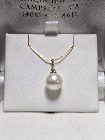 14K Gold Pendant Round-Cut Freshwater Pearl 1.4g