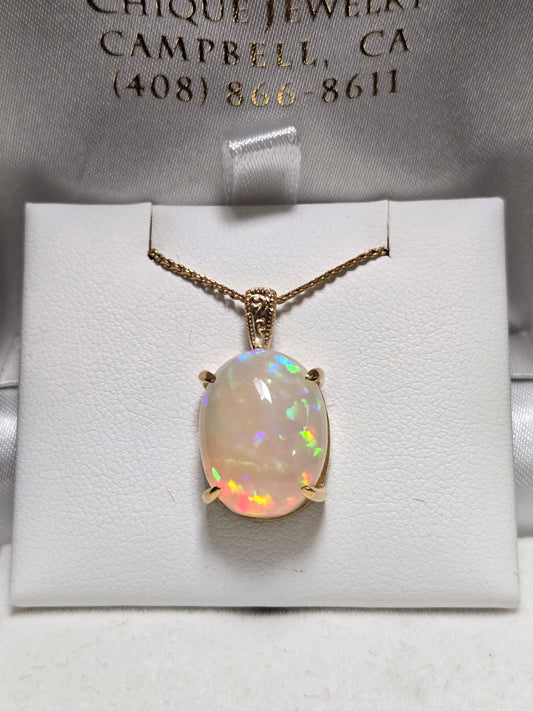 14K Gold Pendant 8.75ct Oval Opal 3.4g