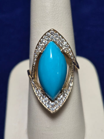 14K Gold Ring Marquise-Cut Sleeping Beauty Turquoise 5.8g