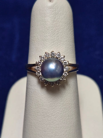 14K Gold Ring Round-Cut Peacock Pearl 2.8g