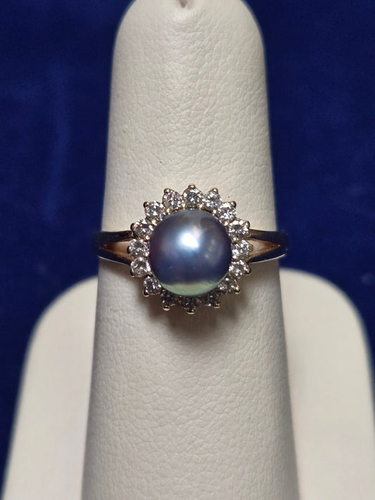 14K Gold Ring Round-Cut Peacock Pearl 2.8g