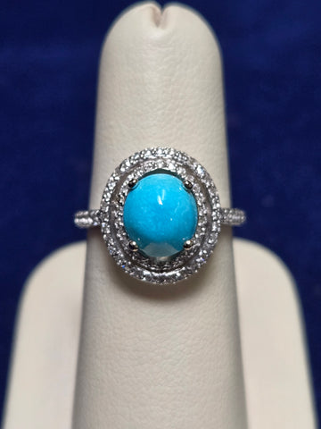 14K White Gold Ring Oval-Cut Turquoise 4g