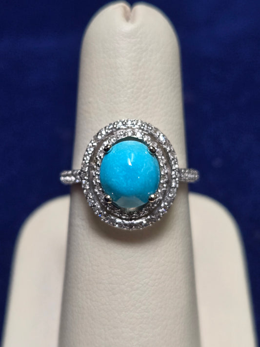 14K White Gold Ring Oval-Cut Turquoise 4g