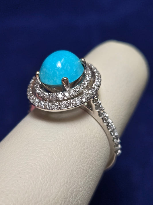 14K White Gold Ring Oval-Cut Turquoise 4g