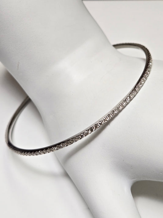 14K White Gold Bangle Bracelet 2ct Round Diamonds 6.5g