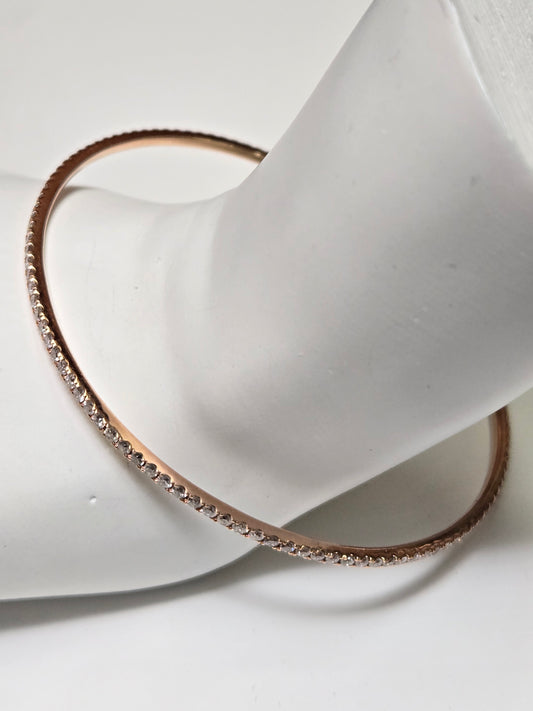 14K Rose Gold Bangle Bracelet 2ct Round Diamonds 5.6g