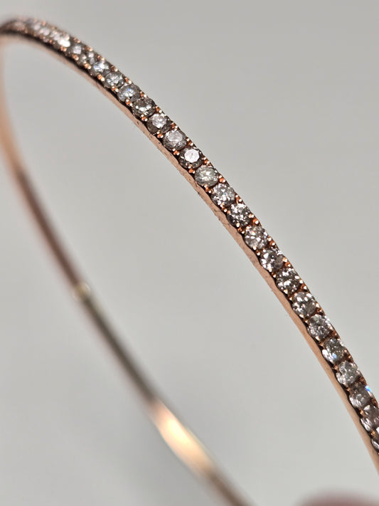 14K Rose Gold Bangle Bracelet 2ct Round Diamonds 5.6g