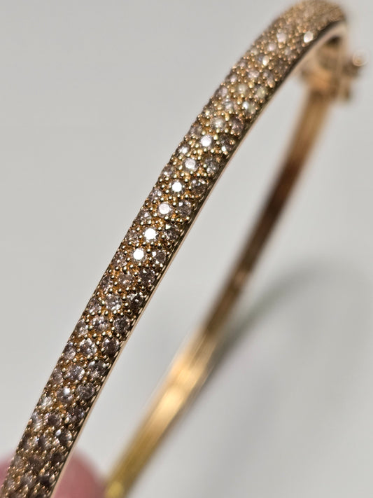14K Gold Bangle Bracelet 1ct Round Diamonds 9.1g