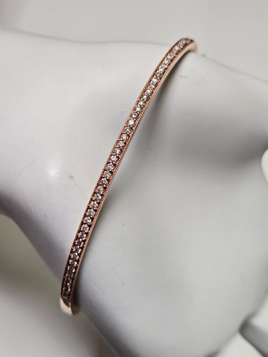 14K Rose Gold Bangle Bracelet 0.52ct Round Diamonds 6.9g