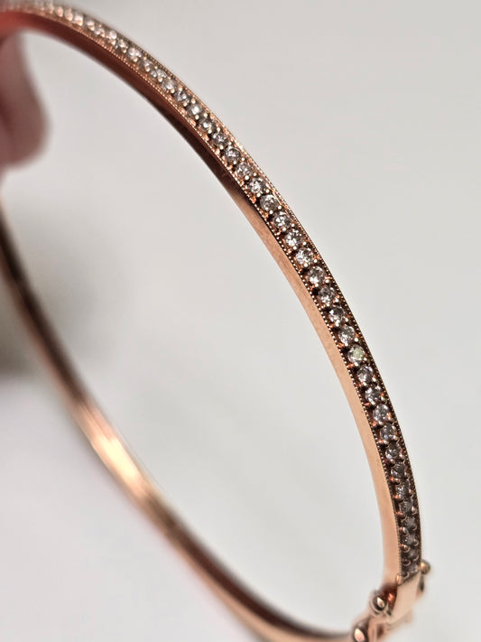 14K Rose Gold Bangle Bracelet 0.52ct Round Diamonds 6.9g