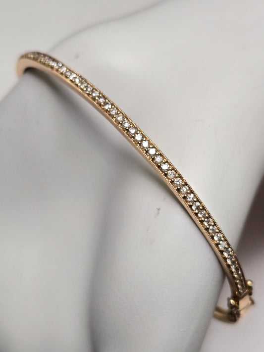 14K Gold Bangle Bracelet 0.5ct Round Diamonds 7g