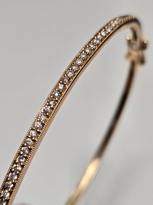14K Gold Bangle Bracelet 0.5ct Round Diamonds 7g