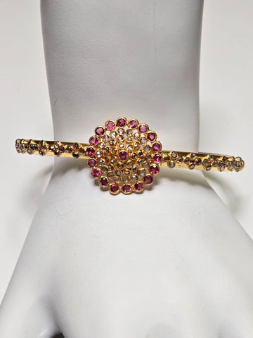 22K Gold Cluster Bangle Bracelet 1.5ct Rose-Cut champagne Diamonds 14g