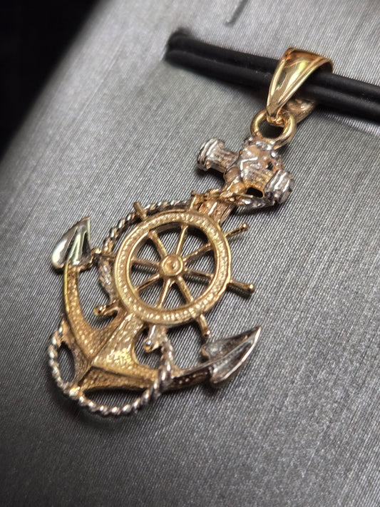 14K Multi-Tone Gold Anchor Pendant 1.6g