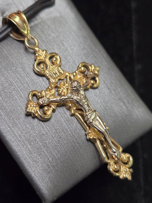 14K Multi-Tone Gold Crucifix Pendant 4g