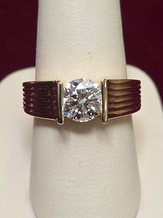 14K Gold Ring 1.69ct Round Lab-Created Diamond 8.2g