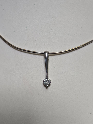 14K White Gold Omega Chain Pendant Necklace 16" 0.33ct Round Diamond 7.7g