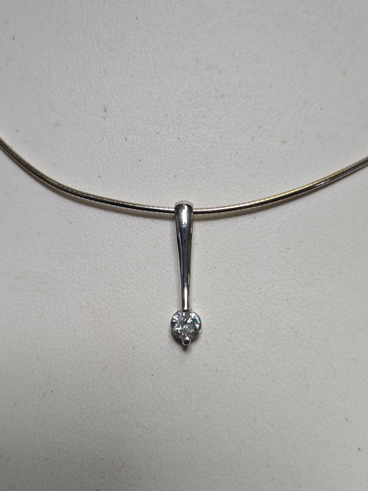 14K White Gold Omega Chain Pendant Necklace 16" 0.33ct Round Diamond 7.7g