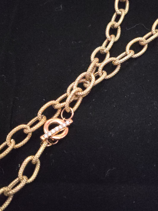 14K Rose Gold Cable Chain Necklace 15" 0.12ct Round Lab-Created Diamonds 10.9g