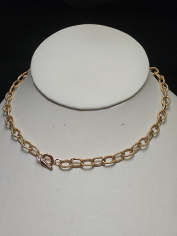 14K Rose Gold Cable Chain Necklace 15" 0.12ct Round Lab-Created Diamonds 10.9g