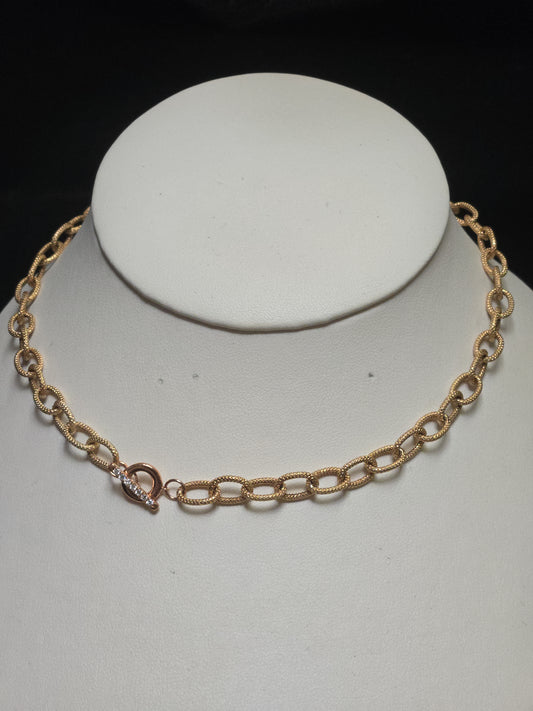 14K Rose Gold Cable Chain Necklace 15" 0.12ct Round Lab-Created Diamonds 10.9g