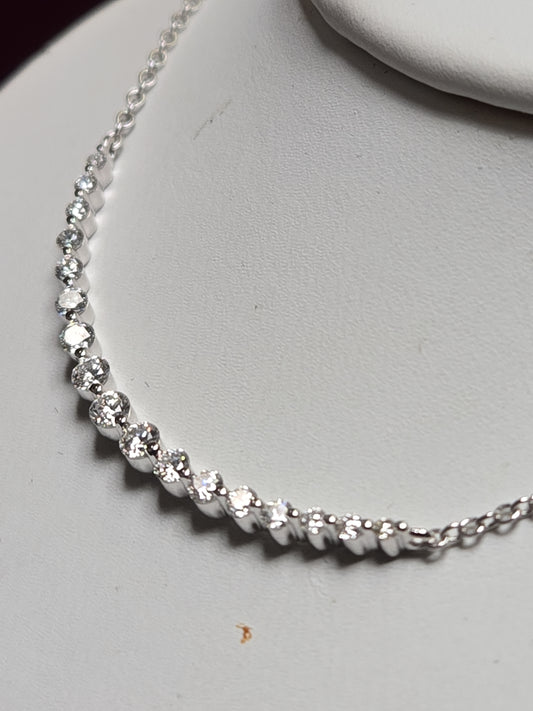 14K White Gold Cable Chain Station Necklace 19" 0.47ct Round Diamonds 2.9g