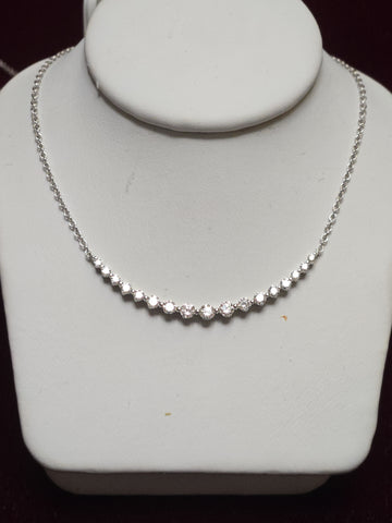 14K White Gold Cable Chain Station Necklace 19" 0.47ct Round Diamonds 2.9g