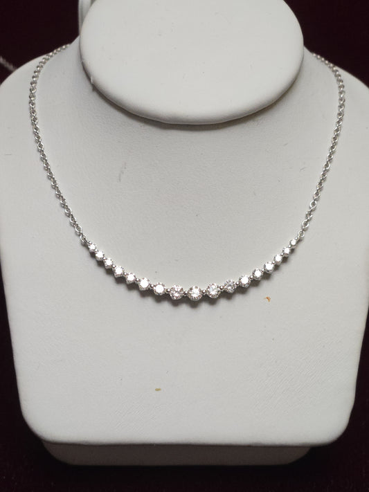 14K White Gold Cable Chain Station Necklace 19" 0.47ct Round Diamonds 2.9g