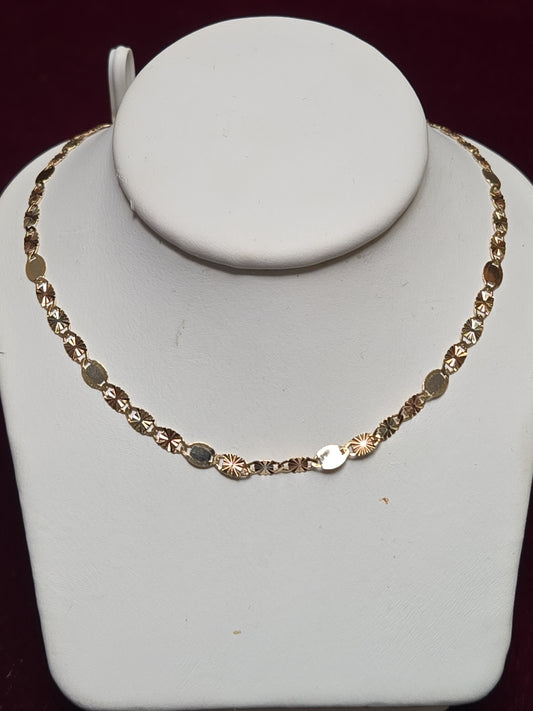 14K Multi-Tone Gold Plate Link Chain Necklace 16" 2.3g