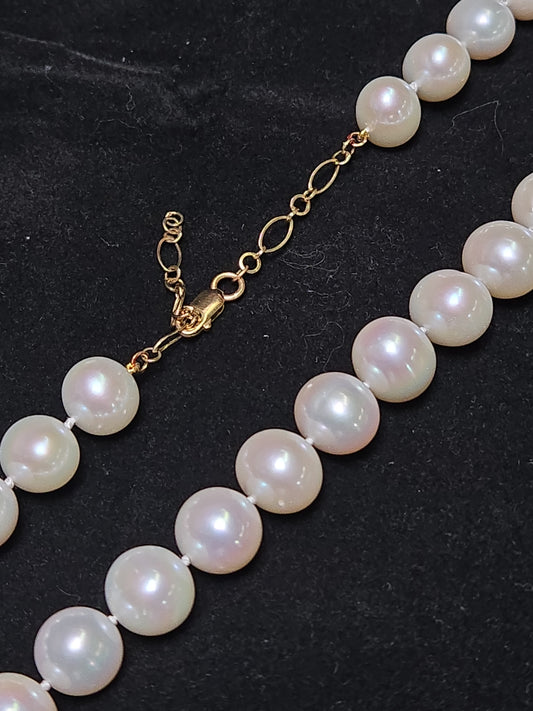 14K Gold Beaded Necklace Round Pearls 72.1g