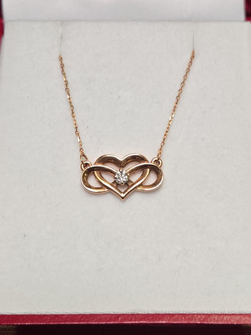 14K Rose Gold Diamond Cut Cable Chain Heart Pendant Necklace 0.09ct Diamond 2.9g