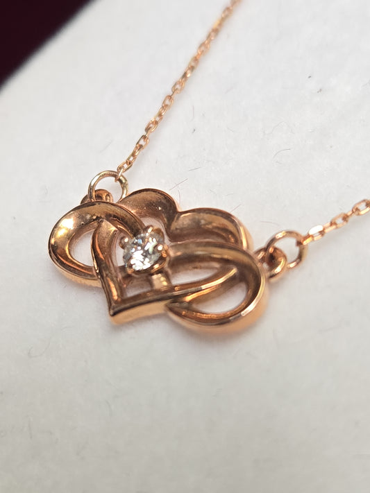14K Rose Gold Diamond Cut Cable Chain Heart Pendant Necklace 0.09ct Diamond 2.9g
