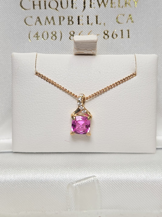14K Gold Pendant 0.67ct Emerald-Cut Pink Sapphire 0.7g
