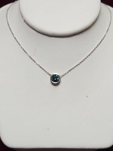 14K White Gold Diamond Cut Cable Chain Pendant Necklace Treated blue Diamond