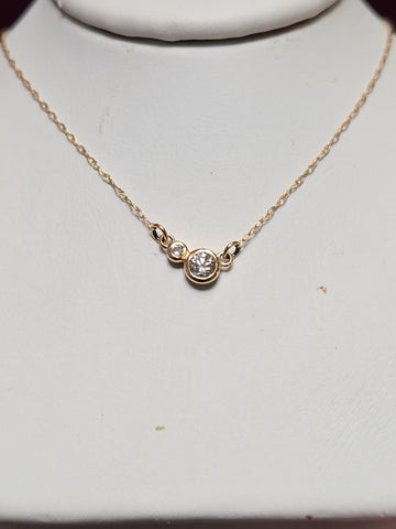 14K Rose Gold Singapore Chain Pendant Necklace 16" 0.12ct Round Diamonds 0.7g