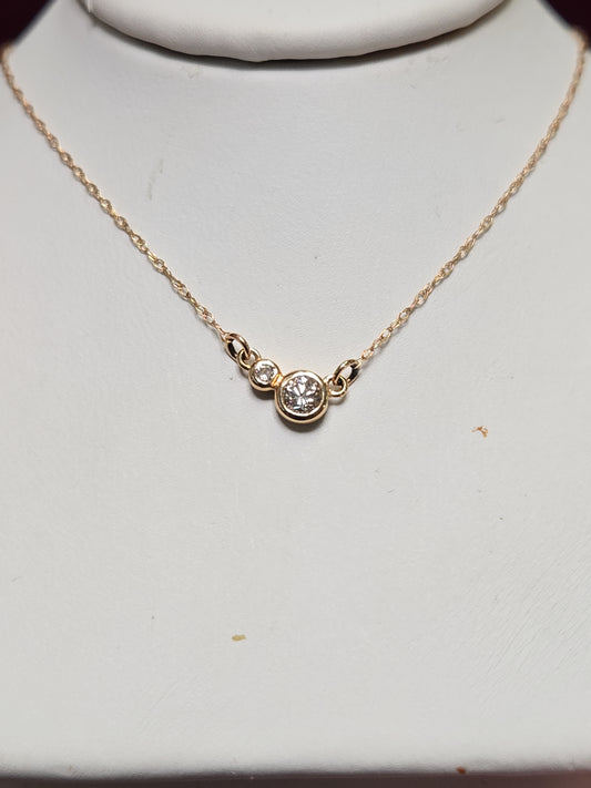 14K Rose Gold Singapore Chain Pendant Necklace 16" 0.12ct Round Diamonds 0.7g
