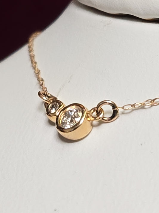 14K Rose Gold Singapore Chain Pendant Necklace 16" 0.12ct Round Diamonds 0.7g