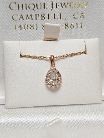 14K Rose Gold Pendant 0.31ct Pear-Shaped Diamond 0.7g