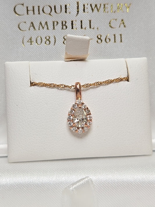 14K Rose Gold Pendant 0.31ct Pear-Shaped Diamond 0.7g