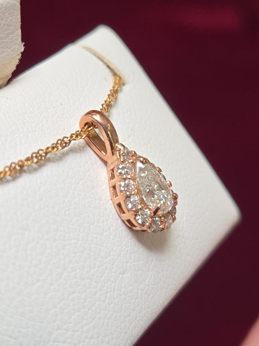 14K Rose Gold Pendant 0.31ct Pear-Shaped Diamond 0.7g
