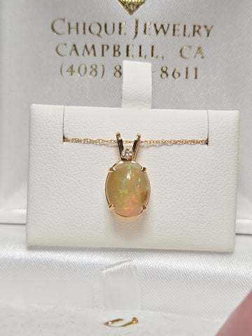 14K Gold Pendant 1.2ct Oval Opal 1g
