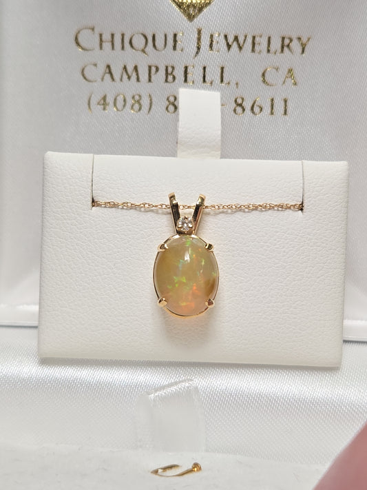 14K Gold Pendant 1.2ct Oval Opal 1g