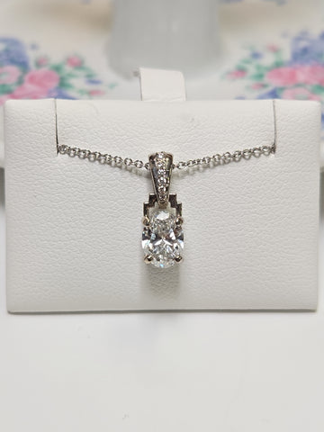 14K White Gold Pendant 0.73ct Oval Lab-Created Diamond 1.1g