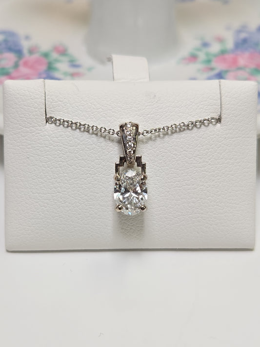 14K White Gold Pendant 0.73ct Oval Lab-Created Diamond 1.1g