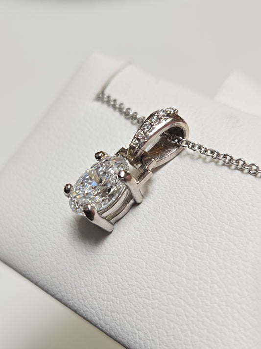 14K White Gold Pendant 0.73ct Oval Lab-Created Diamond 1.1g