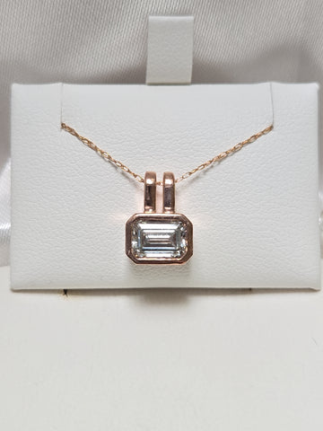 14K Rose Gold Pendant 1.04ct Emerald-Cut Lab-Created Diamond 2.2g